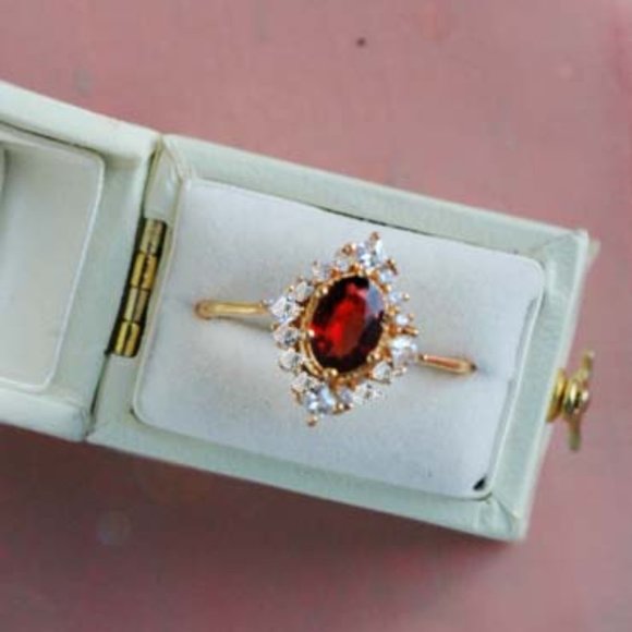 Natural Gemstone Ring Gold Vermeil Red Garnet ring for Her Retro Open Ring - Picture 2 of 12